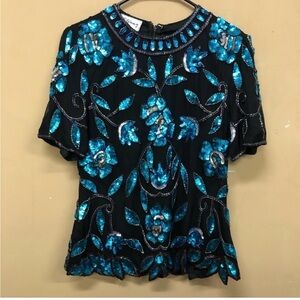 Stenay Floral Sequin Beaded Top Blouse Size 18, fits like a M